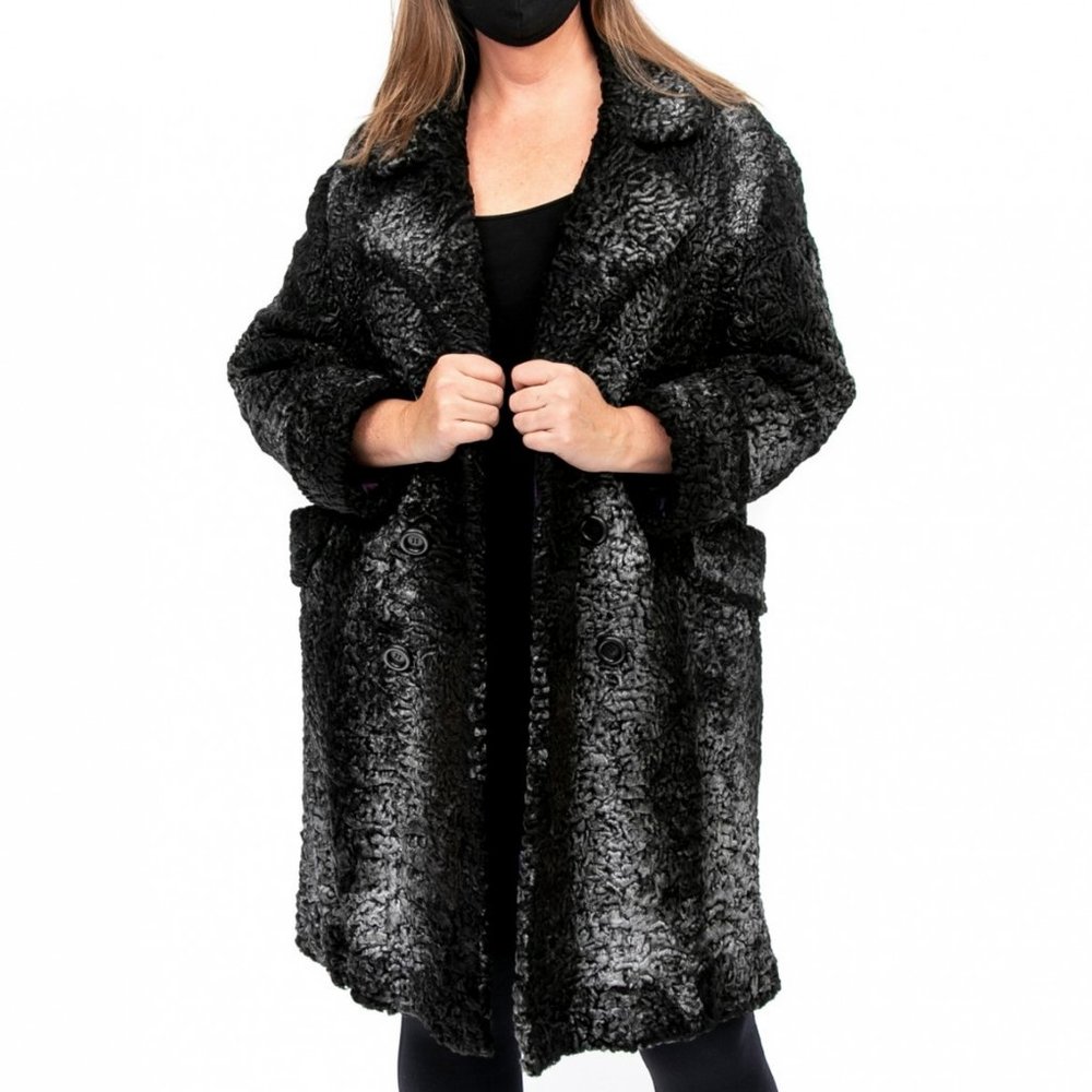Persian Lamb Wool Coat Double Breasted w/Buttons